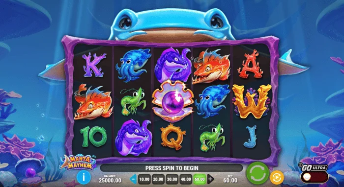 Manta Mayhem - Pantalla de juego con carretes y manta raya